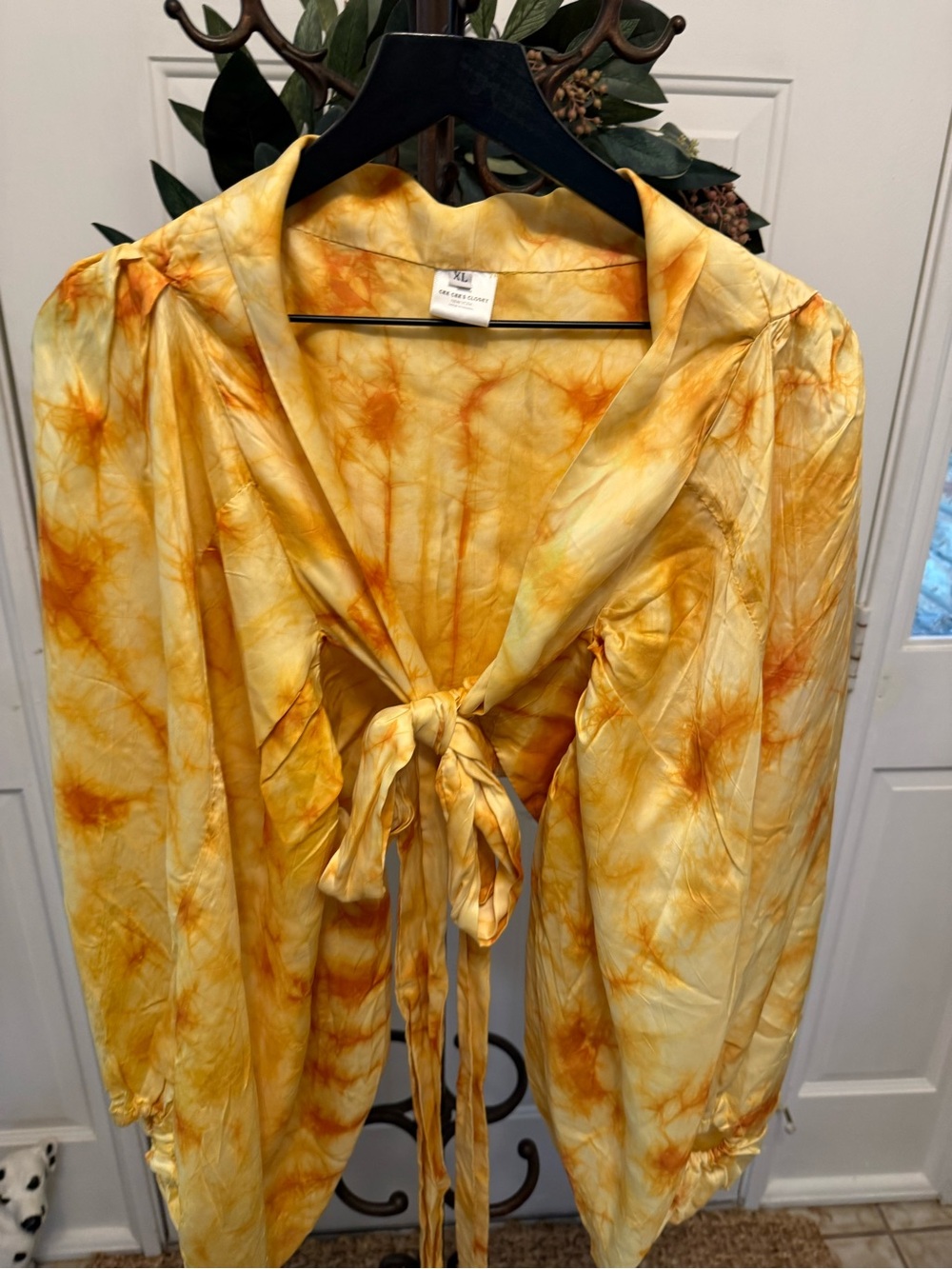 Cee Cees Closet Yellow Tie Dye Funky Wrap Crop Top Dramatic Balloon Sleeves XL - Picture 5 of 13